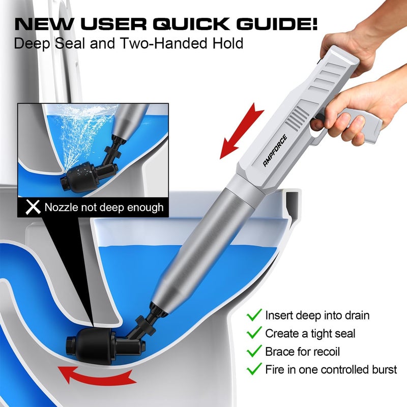 AMPFORCE ‌Electric Toilet Plunger for Bathroom, High-Pressure Air Plunger, Heavy-Duty Clog Remover for Toilets, Toilet Drain Unclogger(White) - Image 4
